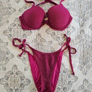 VS Shimmer Icon Push-Up Bikini Set 34D/M Hot Pink